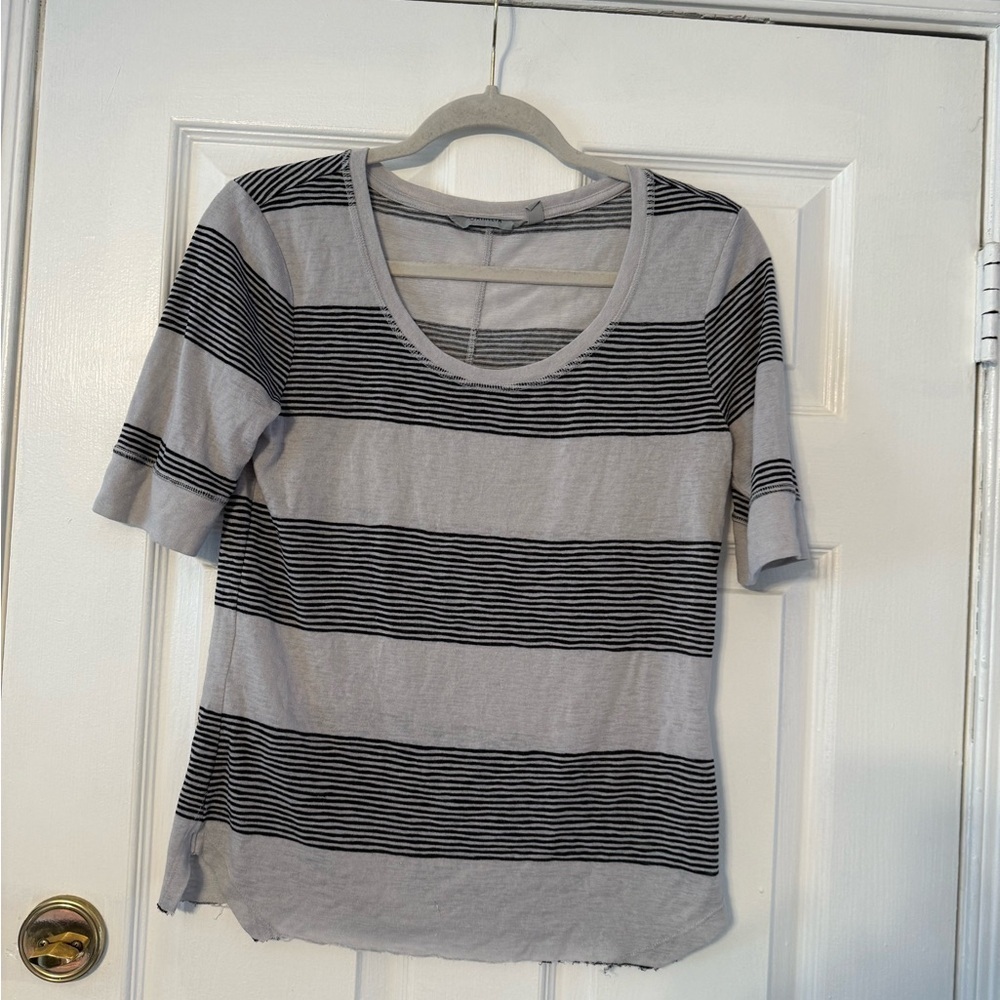 Athleta Gray and Black Striped Short Sleeve Tee